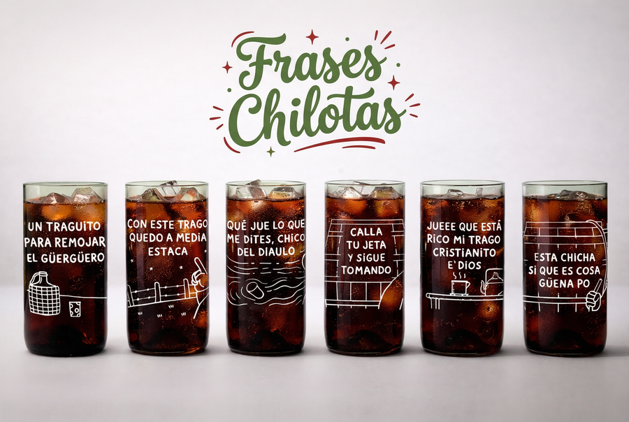 "Vasos Frases Chilotas Auténticas | Set 6 – Humor y Tradición"